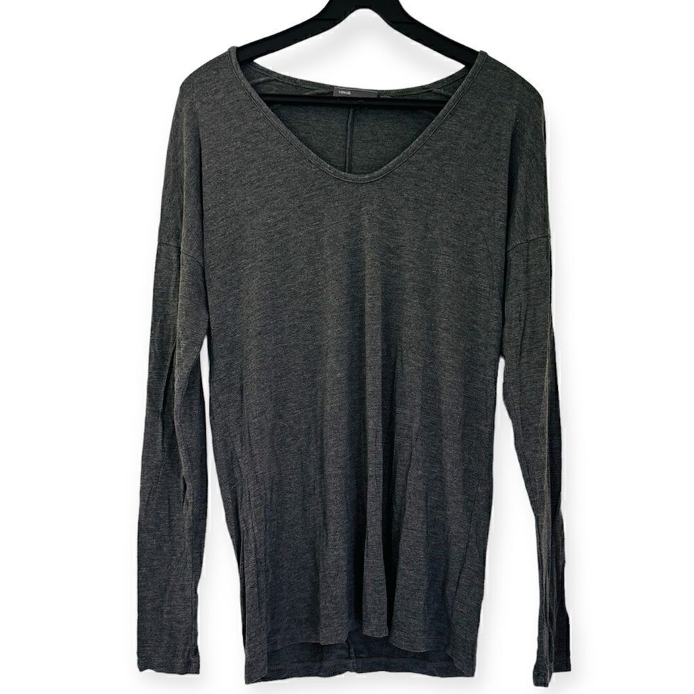 Vince Gray Drop Shoulder V-Neck Top Size Medium